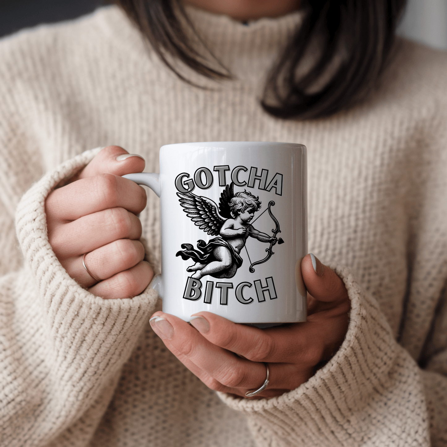 Cupid Gotcha Bitch (Black) Coffee Mug - Not Your Mama's Fave