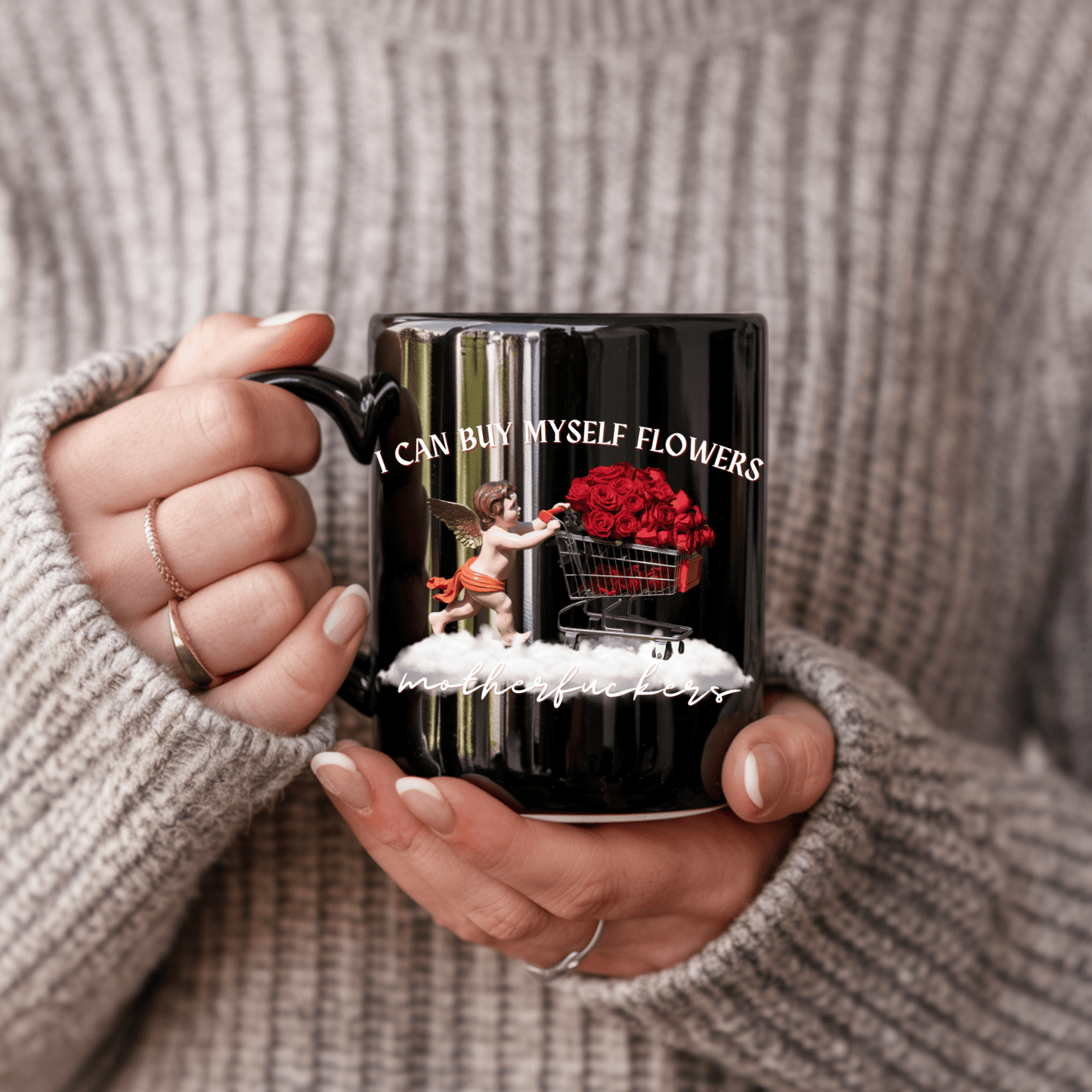 I Can Buy Myself Flowers (White) Black Glossy Mug - Not Your Mama's Fave