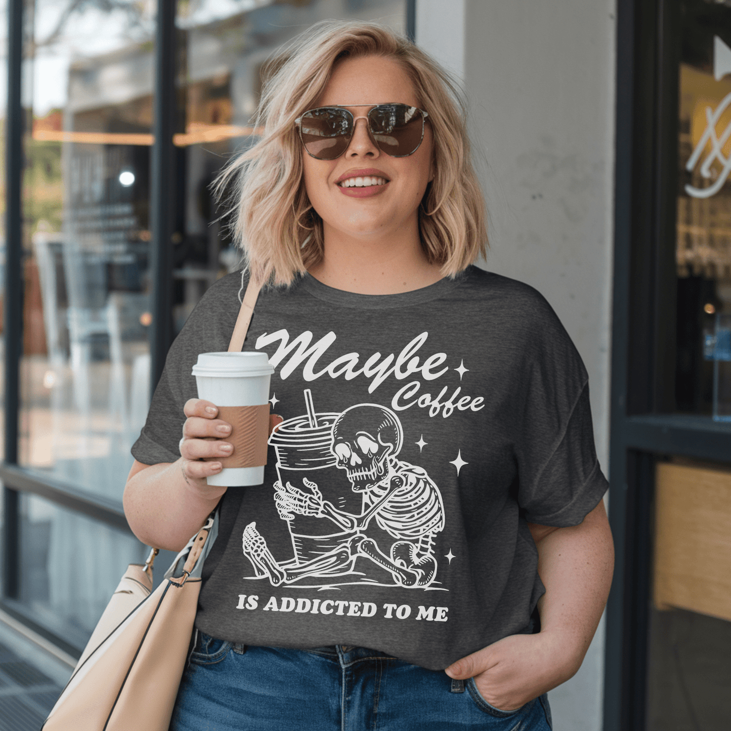 Maybe Coffee Is Addicted To Me (White) Unisex T-Shirt - Not Your Mama's Fave