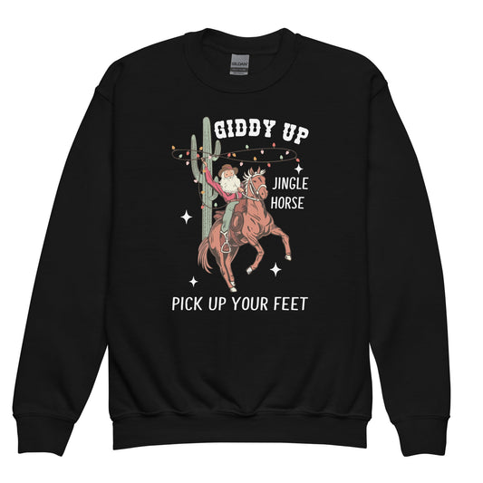 Giddy Up Jingle Horse Youth Crewneck Sweatshirt - Not Your Mama's Fave