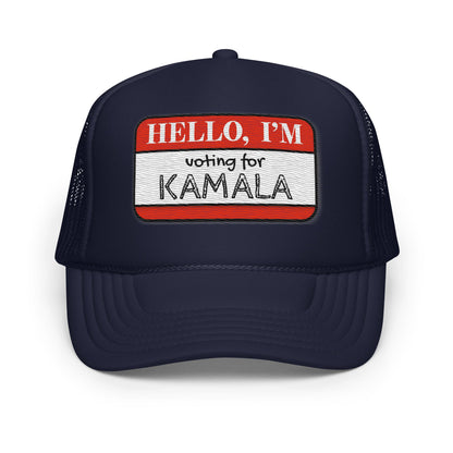 Hello, I'm Voting for Kamala Trucker Hat - Not Your Mama's Fave