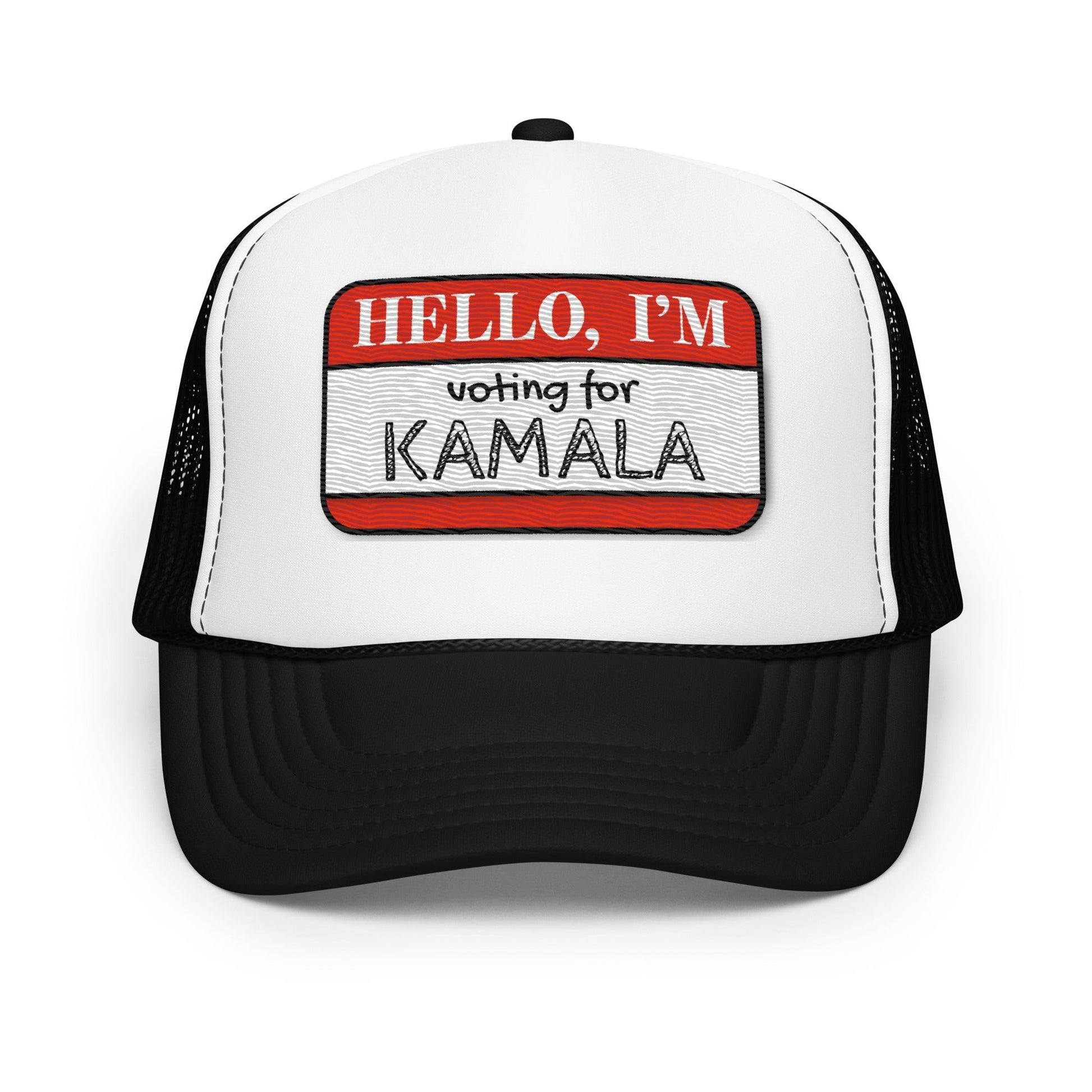 Hello, I'm Voting for Kamala Trucker Hat - Not Your Mama's Fave