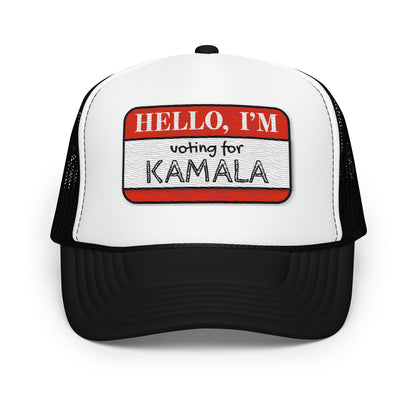 Hello, I'm Voting for Kamala Trucker Hat - Not Your Mama's Fave