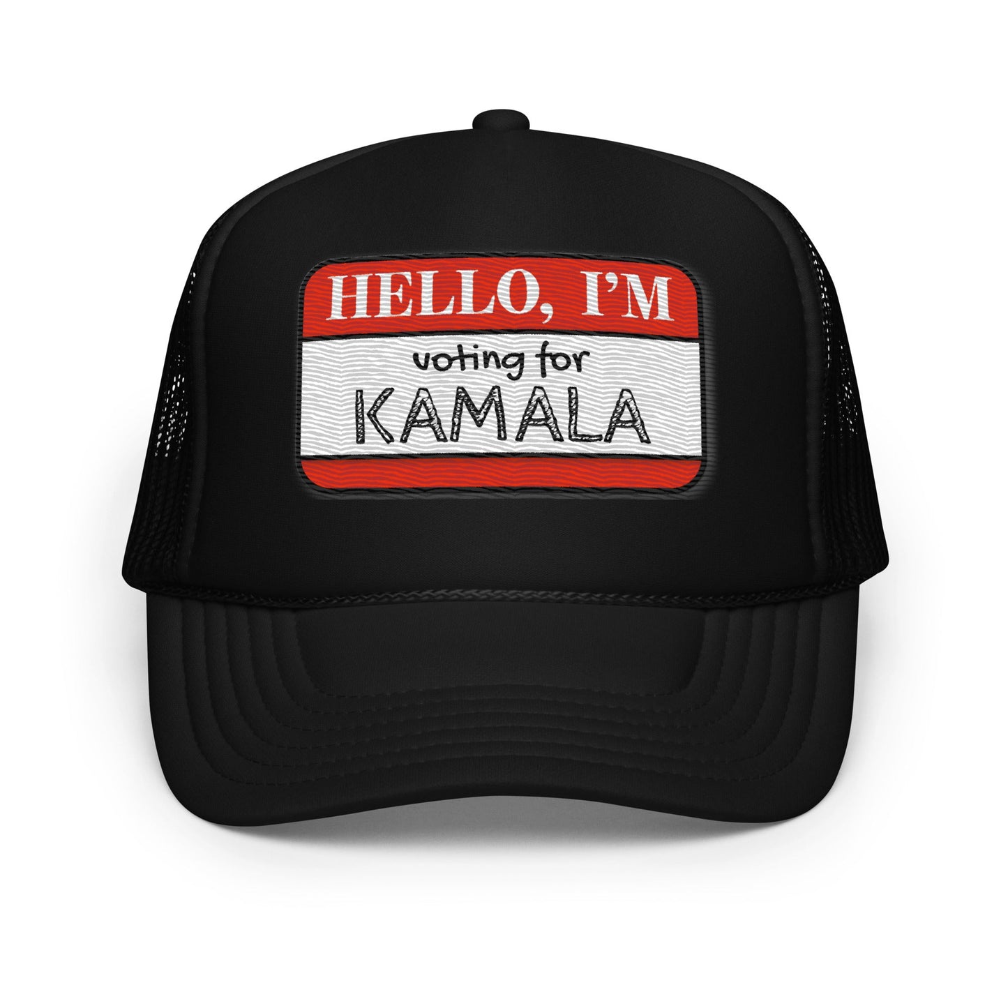 Hello, I'm Voting for Kamala Trucker Hat - Not Your Mama's Fave