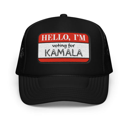 Hello, I'm Voting for Kamala Trucker Hat - Not Your Mama's Fave
