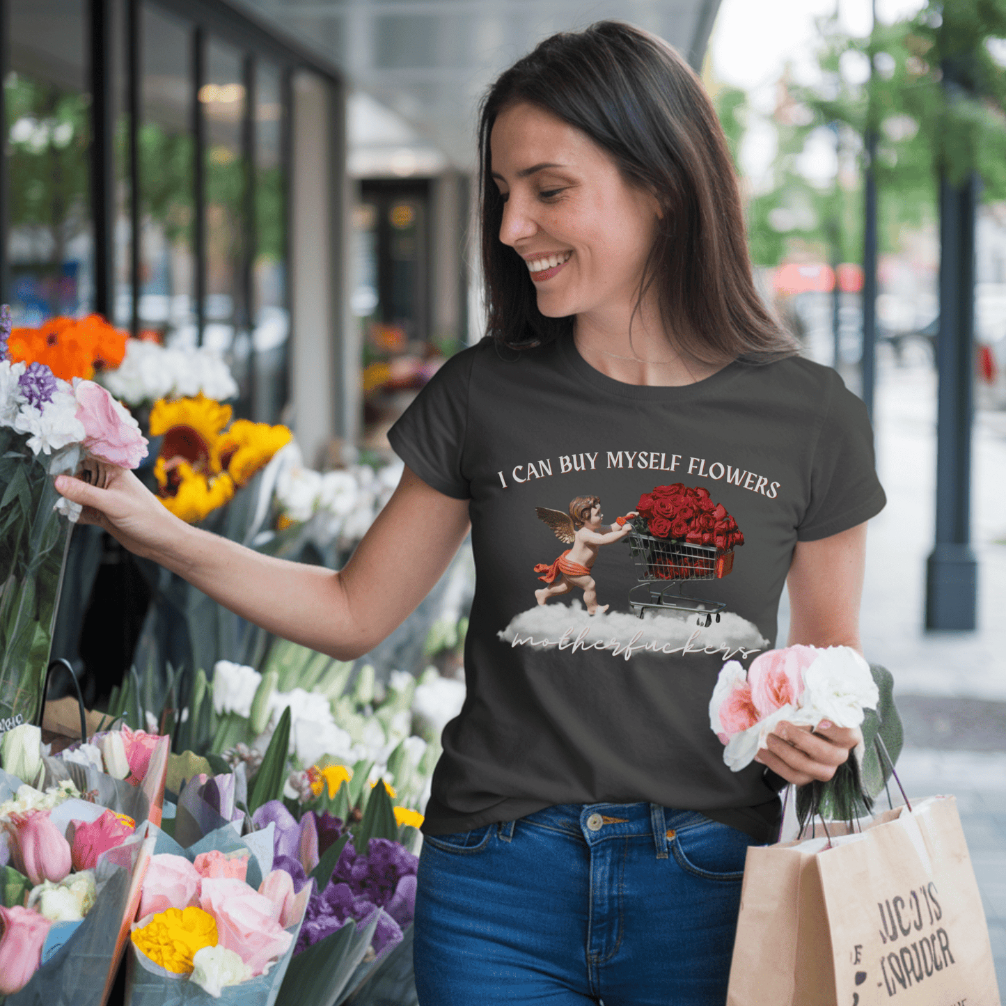 I Can Buy Myself Flowers (White) Unisex Comfort Colors T-Shirt - Not Your Mama's Fave