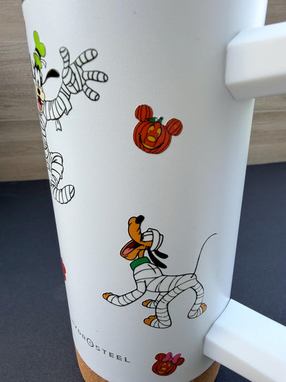 Halloween Mummy Characters & Friends Tumbler 16 oz | Stainless Steel Insulated Cup | Spooky Season Tumbler