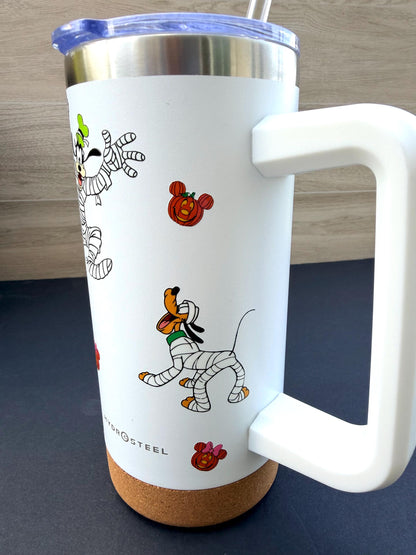 Halloween Mummy Characters & Friends Tumbler 16 oz | Stainless Steel Insulated Cup | Spooky Season Tumbler