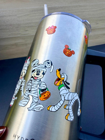 Halloween Mummy Characters & Friends Tumbler 16 oz | Stainless Steel Insulated Cup | Spooky Season Tumbler