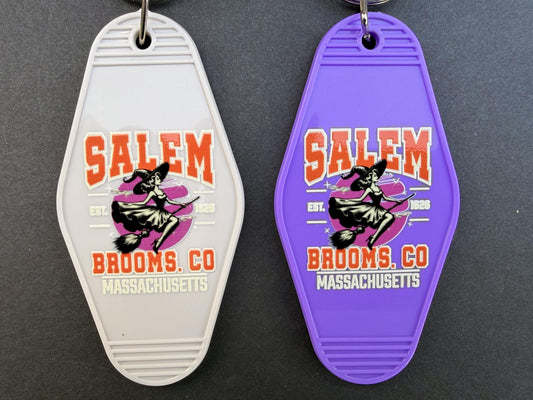 Salem Brooms Co Motel Keychain, Retro Spooky Season Gift (Handmade)