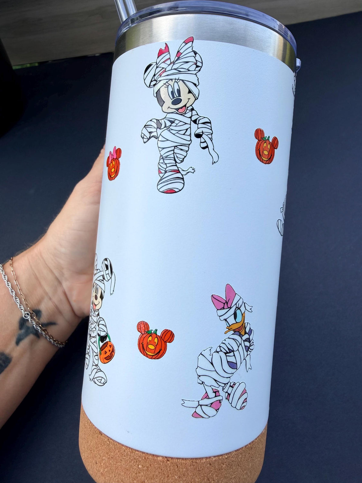 Halloween Mummy Characters & Friends Tumbler 16 oz | Stainless Steel Insulated Cup | Spooky Season Tumbler