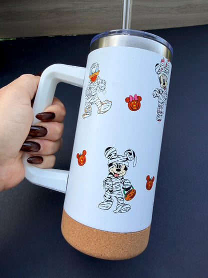 Halloween Mummy Characters & Friends Tumbler 16 oz | Stainless Steel Insulated Cup | Spooky Season Tumbler