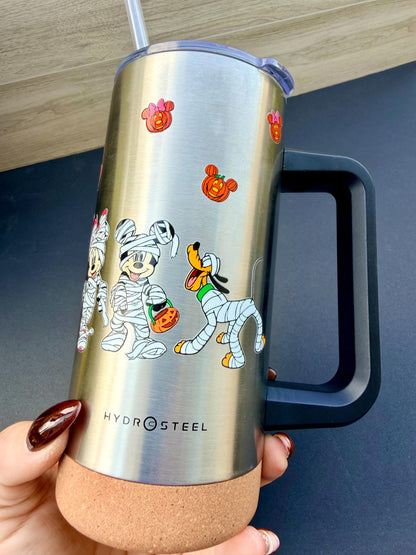 Halloween Mummy Characters & Friends Tumbler 16 oz | Stainless Steel Insulated Cup | Spooky Season Tumbler