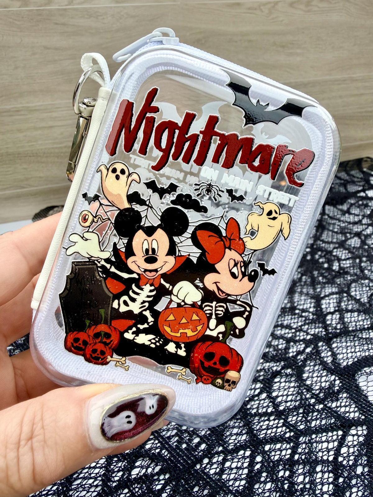 Halloween Mini Zipper Pouch Bag Charm | Spooky Character Coin Purse | Clear Keychain Pouch | Halloween Purse Charm