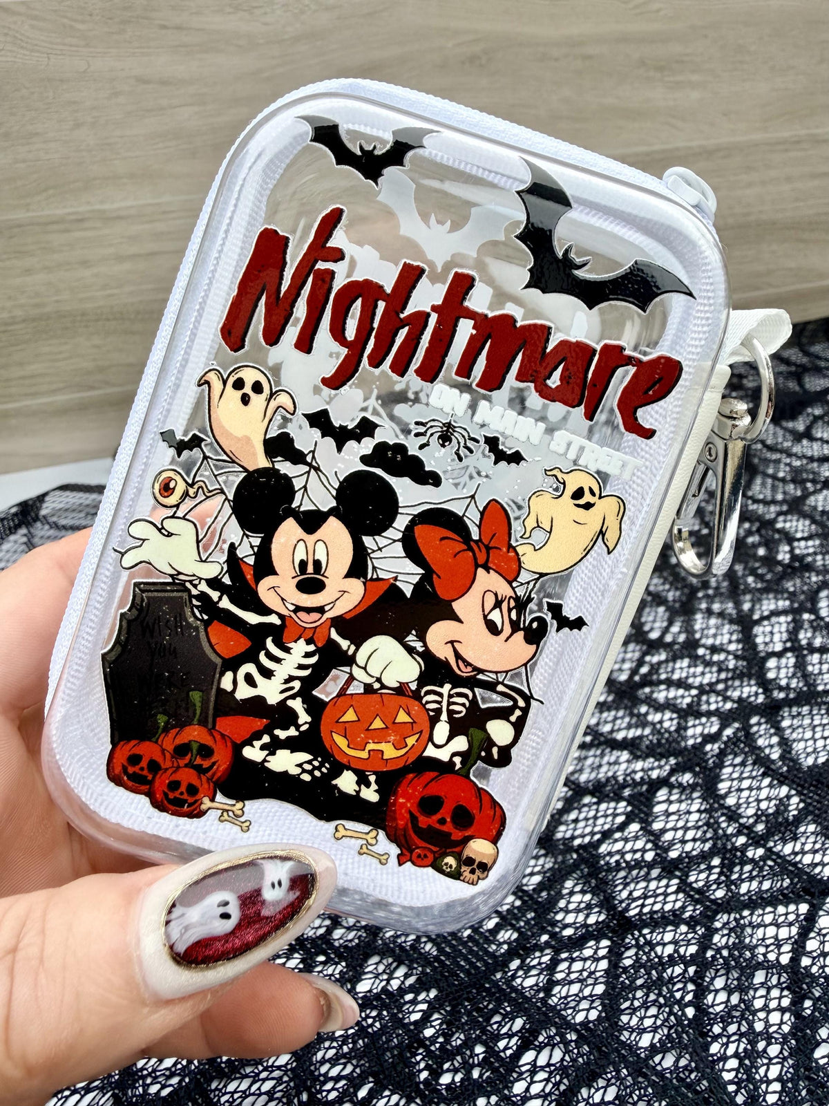 Halloween Mini Zipper Pouch Bag Charm | Spooky Character Coin Purse | Clear Keychain Pouch | Halloween Purse Charm
