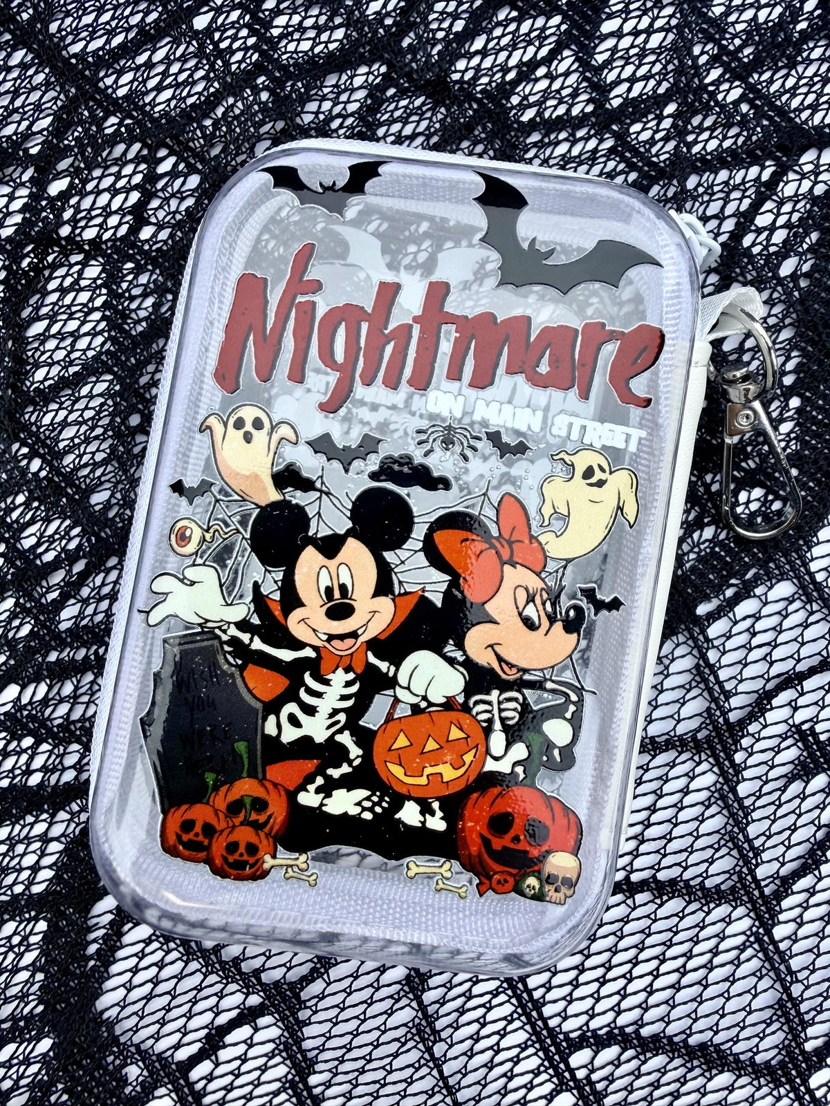 Halloween Mini Zipper Pouch Bag Charm | Spooky Character Coin Purse | Clear Keychain Pouch | Halloween Purse Charm