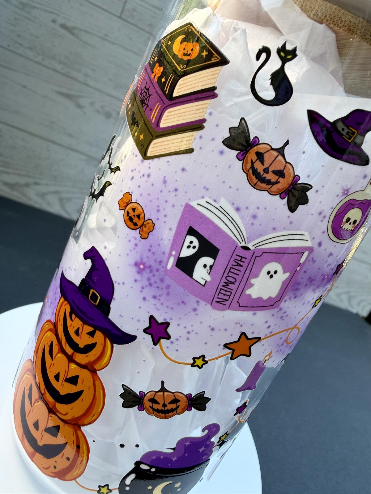 Witchy Halloween Glass Cup | 16 oz Spooky Iced Coffee Cup | Boo Glass Can | Halloween Tumbler with Bamboo Lid & Glass Straw