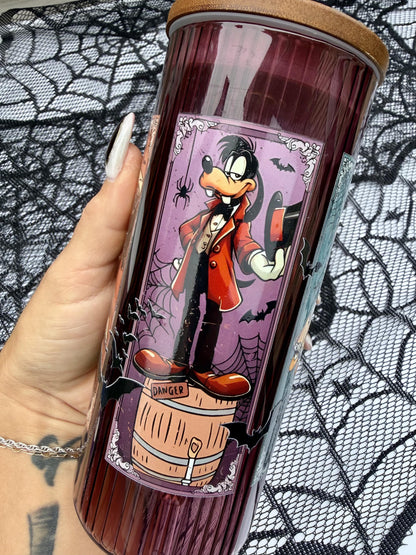 Haunted Mansion Stretching Portraits | 20 oz Burgundy Glass Cup with Bamboo Lid | Haunted Mansion Gift | Spooky Halloween Tumbler