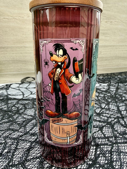 Haunted Mansion Stretching Portraits | 20 oz Burgundy Glass Cup with Bamboo Lid | Haunted Mansion Gift | Spooky Halloween Tumbler