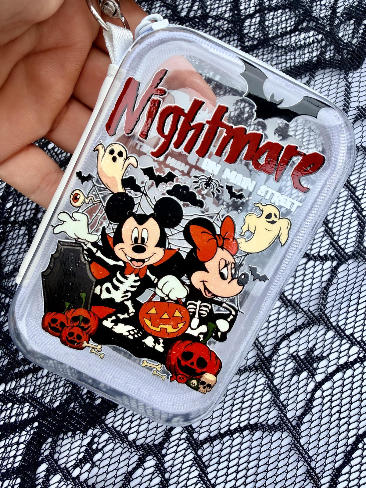 Halloween Mini Zipper Pouch Bag Charm | Spooky Character Coin Purse | Clear Keychain Pouch | Halloween Purse Charm