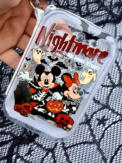 Halloween Mini Zipper Pouch Bag Charm | Spooky Character Coin Purse | Clear Keychain Pouch | Halloween Purse Charm