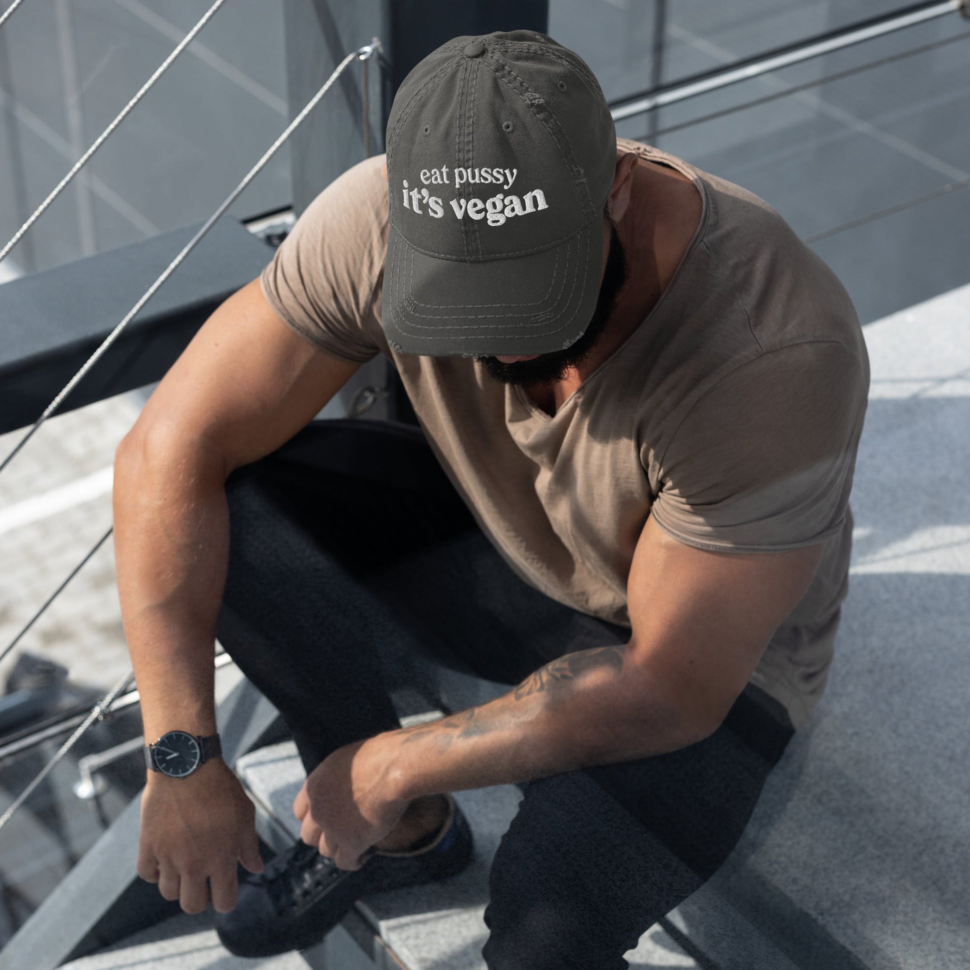 It's Vegan Distressed Dad Hat - Not Your Mama's Fave