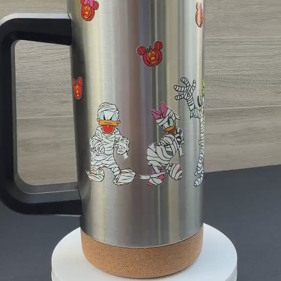 Halloween Mummy Characters & Friends Tumbler 16 oz | Stainless Steel Insulated Cup | Spooky Season Tumbler