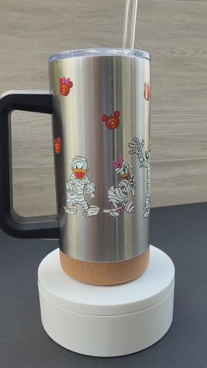 Halloween Mummy Characters & Friends Tumbler 16 oz | Stainless Steel Insulated Cup | Spooky Season Tumbler