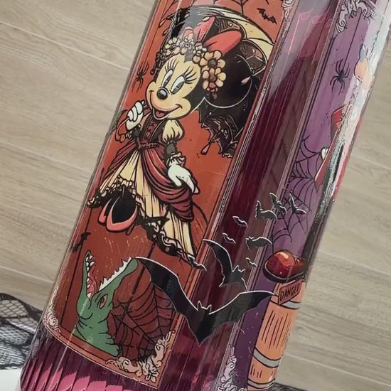 Haunted Mansion Stretching Portraits | 20 oz Burgundy Glass Cup with Bamboo Lid | Haunted Mansion Gift | Spooky Halloween Tumbler
