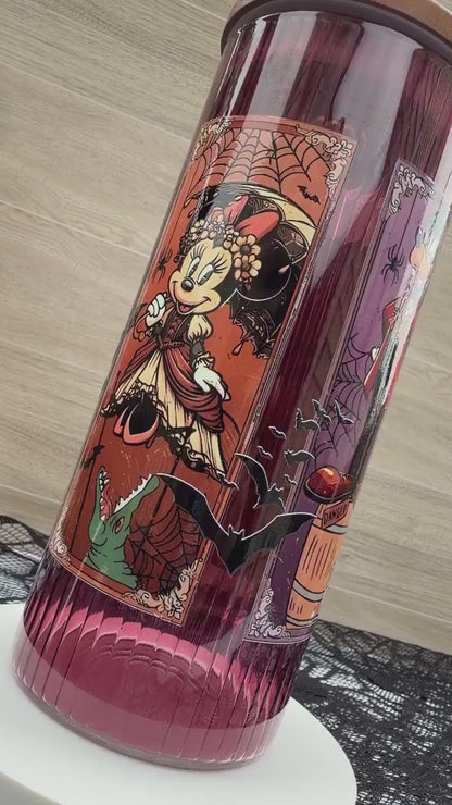 Haunted Mansion Stretching Portraits | 20 oz Burgundy Glass Cup with Bamboo Lid | Haunted Mansion Gift | Spooky Halloween Tumbler