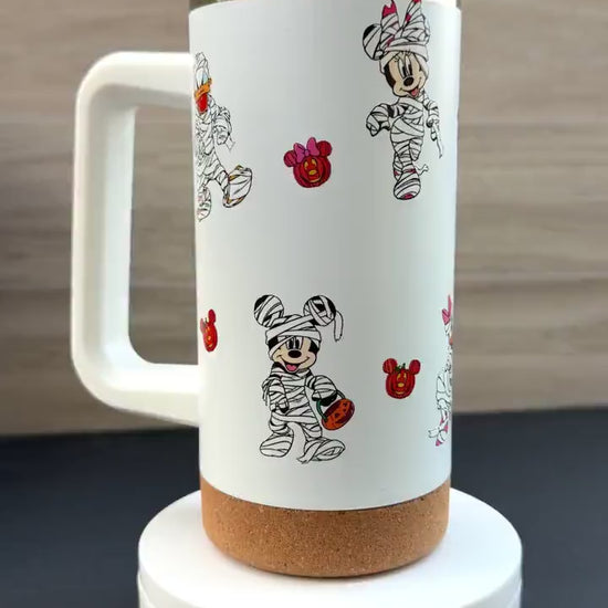 Halloween Mummy Characters & Friends Tumbler 16 oz | Stainless Steel Insulated Cup | Spooky Season Tumbler