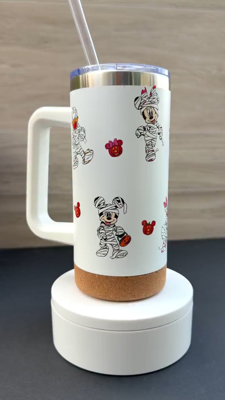 Halloween Mummy Characters & Friends Tumbler 16 oz | Stainless Steel Insulated Cup | Spooky Season Tumbler
